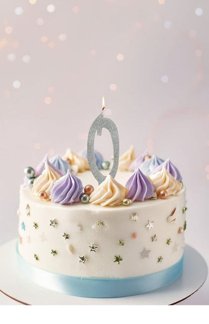 Zilveren Kaars 0 Jaar Glitter 12,5cm van Fiestas Guirca koop je bij Partywinkel