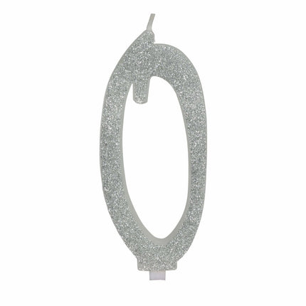 Zilveren Kaars 0 Jaar Glitter 12,5cm van Fiestas Guirca koop je bij Partywinkel