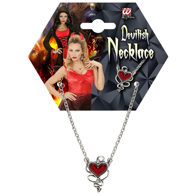 Zilveren Ketting Met Rode Duivels Hart van Widmann koop je bij Partywinkel