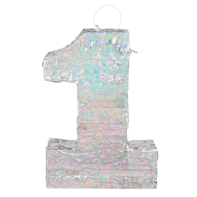 Zilveren Pinata 1 Jaar Holografisch 40cm van Boland koop je bij Partywinkel