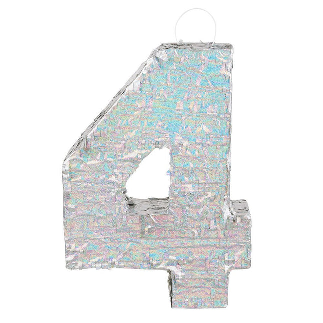 Zilveren Pinata 4 Jaar Holografisch 40cm van Boland koop je bij Partywinkel