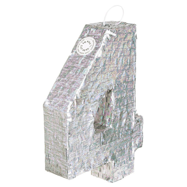 Zilveren Pinata 4 Jaar Holografisch 40cm van Boland koop je bij Partywinkel