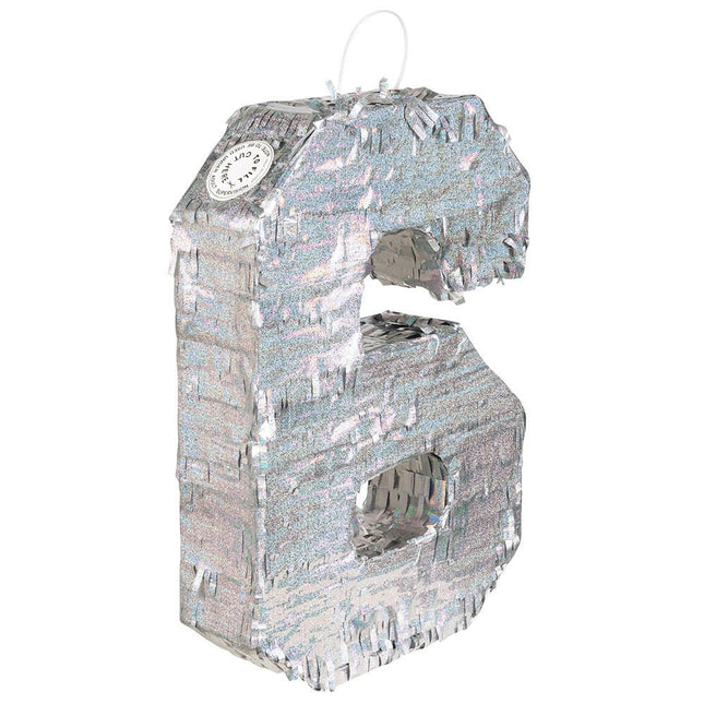 Zilveren Pinata 6 Jaar Holografisch 40cm van Boland koop je bij Partywinkel