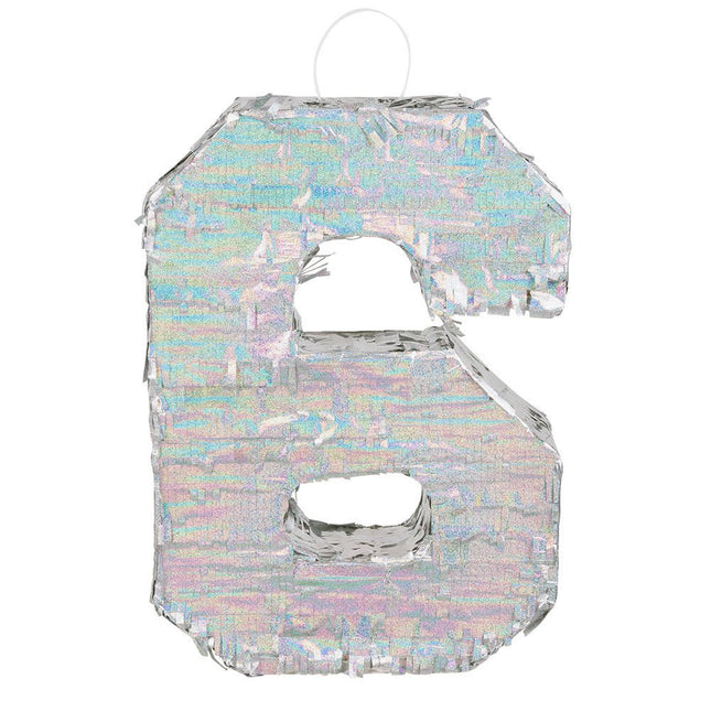 Zilveren Pinata 6 Jaar Holografisch 40cm van Boland koop je bij Partywinkel