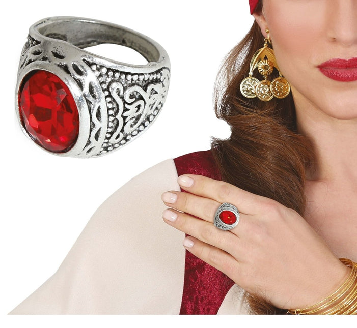 Zilveren Ring Met Rode Robijn van Fiestas Guirca koop je bij Partywinkel