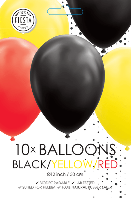 Zwart Geel Rode Ballonnen 30cm 10st van WeFiesta koop je bij Partywinkel