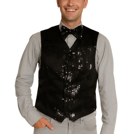 Zwart Gilet Met Strikje 2 delig van Partychimp koop je bij Partywinkel