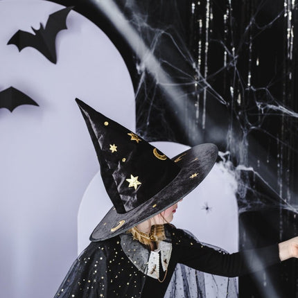 Zwart Gouden Halloween Heksenhoed van Partydeco koop je bij Partywinkel