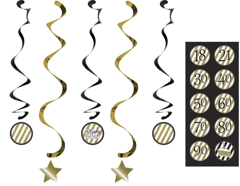 Zwart Gouden Hangdecoratie 5st van Creative Converting koop je bij Partywinkel