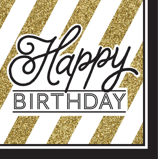 Zwart Gouden Happy Birthday Servetten 33cm 16st van Creative Converting koop je bij Partywinkel