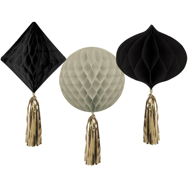 Zwart Gouden Honeycombs Zwart 3st van Folat koop je bij Partywinkel