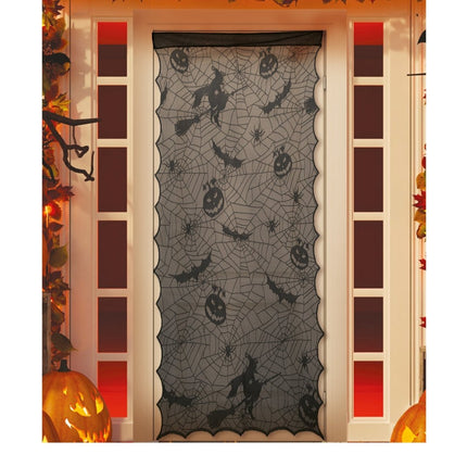 Zwart Halloween Deurgordijn Kant 1,94m van Fiestas Guirca koop je bij Partywinkel
