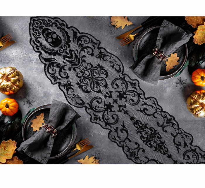 Zwart Halloween Tafelkleed Kant 180cm van Fiestas Guirca koop je bij Partywinkel