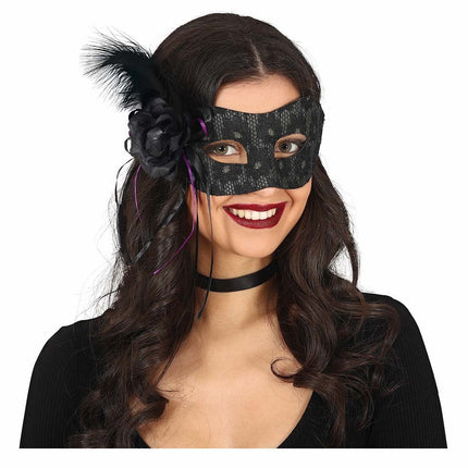 Zwart Oogmasker Veer van Fiestas Guirca koop je bij Partywinkel