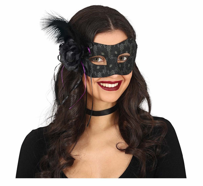 Zwart Oogmasker Veer van Fiestas Guirca koop je bij Partywinkel