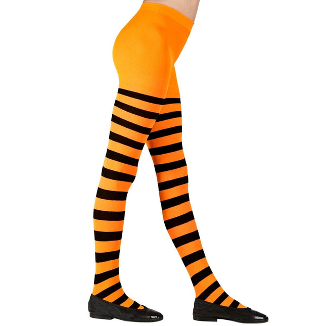 Zwart Oranje Panty Kind Gestreept van Widmann koop je bij Partywinkel