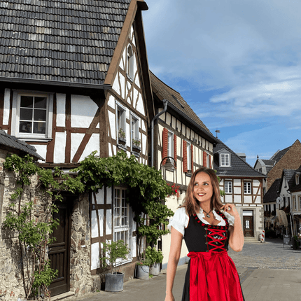 Zwart Rode Dirndl Jurk Oktoberfest Dames van Haus Huberts koop je bij Partywinkel