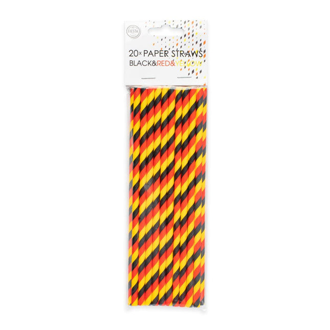 Zwart Rood Gele Rietjes Karton 20st van WeFiesta koop je bij Partywinkel