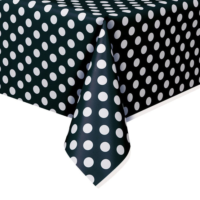 Zwart Tafelkleed Witte Stippen 2,74m van Unique koop je bij Partywinkel