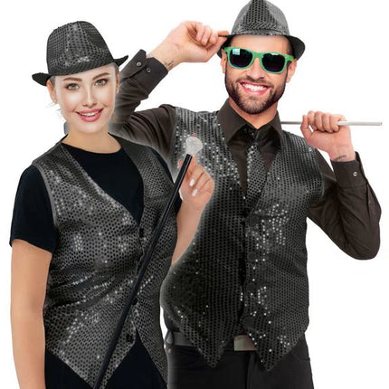 Zwart Vest Pailletten van VDV Benefit koop je bij Partywinkel