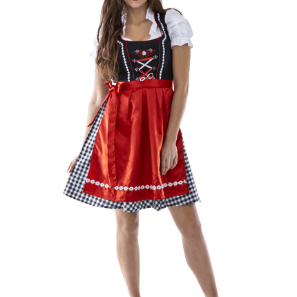 Zwart Witte Dirndl Jurk Oktoberfest Dames Geruit van Haus Huberts koop je bij Partywinkel