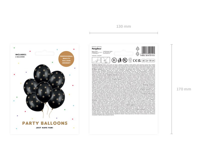 Zwarte Ballon Gouden Sterren 30cm 6st van Partydeco koop je bij Partywinkel