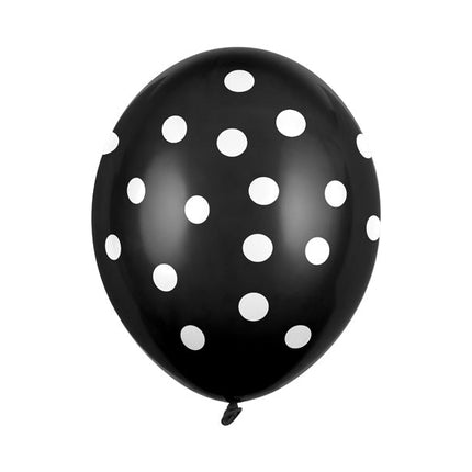 Zwarte Ballonnen Witte Stippjes 30cm 6st van Partydeco koop je bij Partywinkel