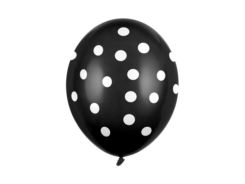 Zwarte Ballonnen Witte Stippjes 30cm 6st van Partydeco koop je bij Partywinkel
