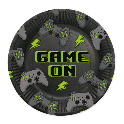Zwarte Borden Game On 23cm 8st van WeFiesta koop je bij Partywinkel