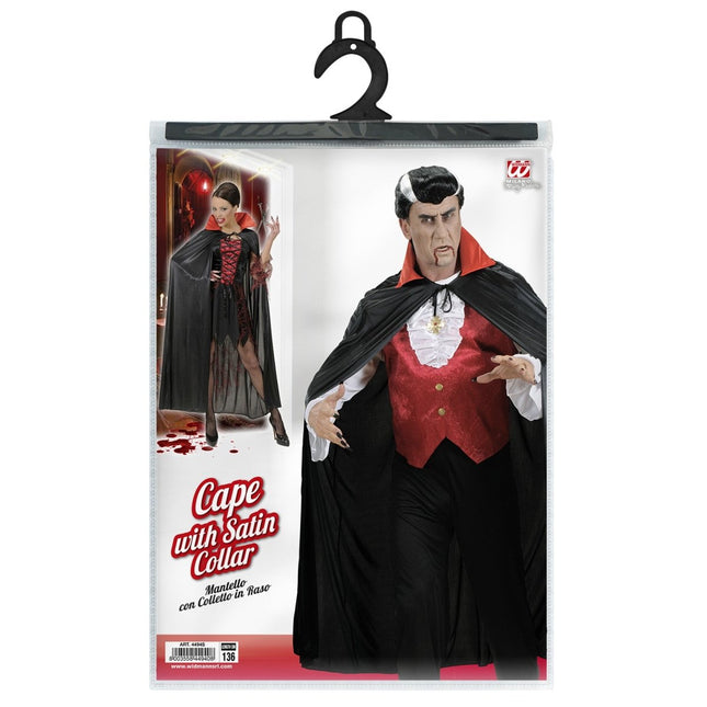 Zwarte Cape Met Rode Kraag van Widmann koop je bij Partywinkel