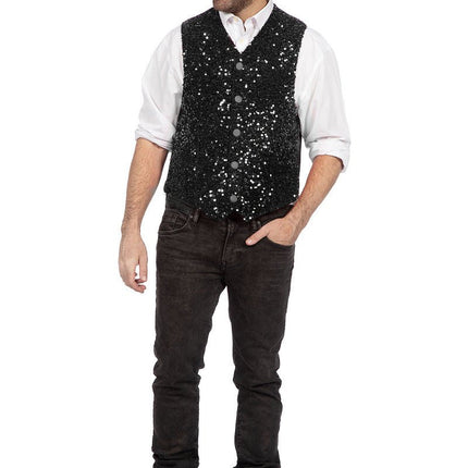 Zwarte Gilet Heren Pailletten Glitter van Wilbers & Wilbers koop je bij Partywinkel