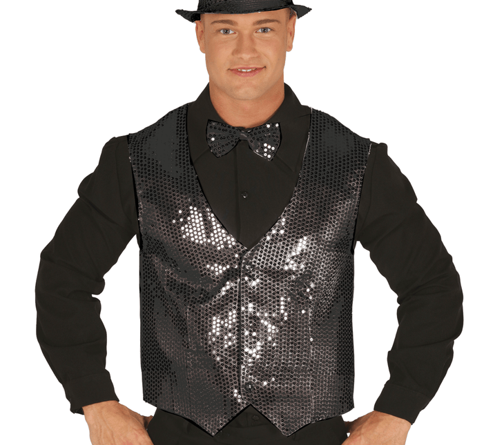 Zwarte Gilet Pailletten Heren van Fiestas Guirca koop je bij Partywinkel