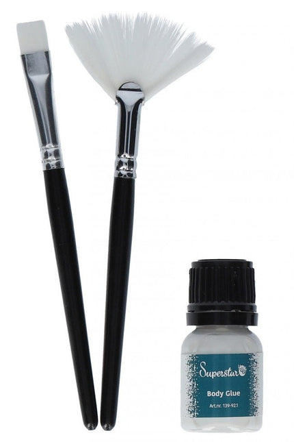 Zwarte Glitter Tattoo Set Kwast En Lijm 3 delig van Superstar koop je bij Partywinkel
