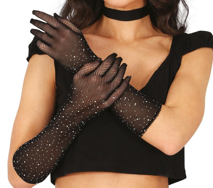 Zwarte Handschoenen Glitters 30cm van Fiestas Guirca koop je bij Partywinkel