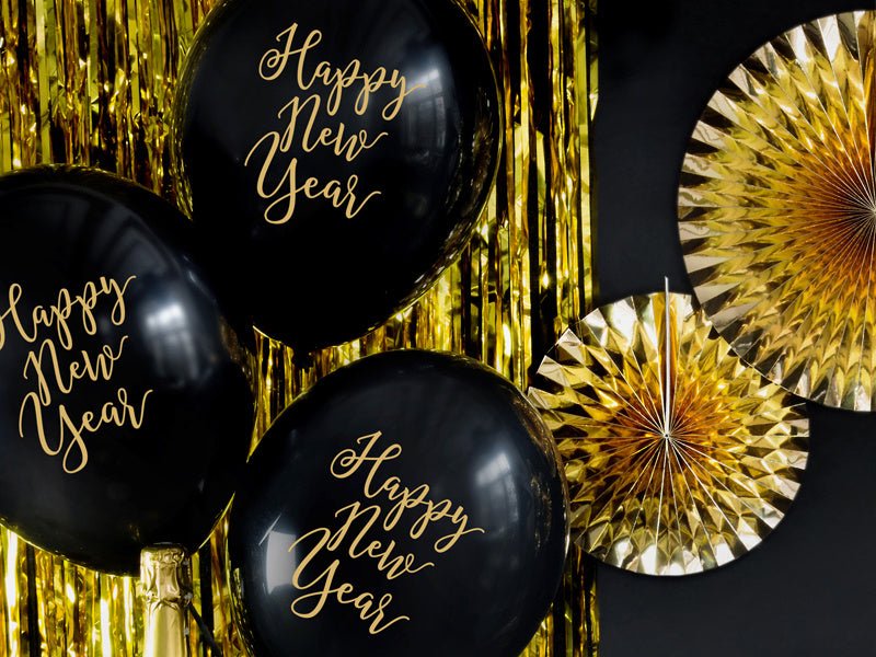 Zwarte Happy New Year Ballonnen 30cm 6st van Partydeco koop je bij Partywinkel