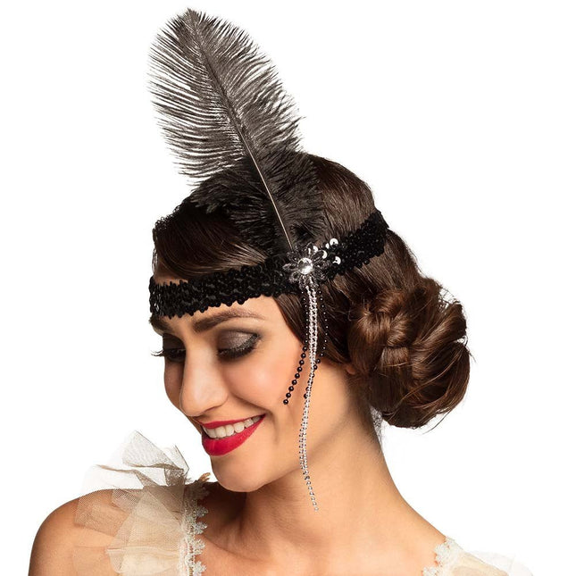 Zwarte Hoofdband Flapper Veer van Boland koop je bij Partywinkel
