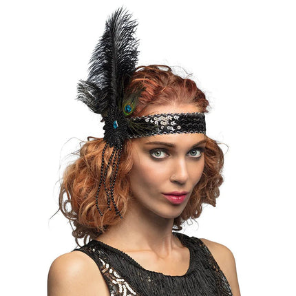 Zwarte Hoofdband Pailletten van Boland koop je bij Partywinkel