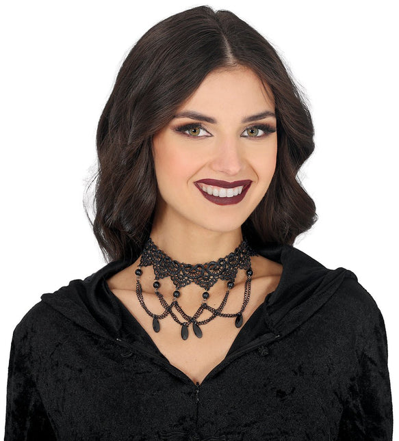 Zwarte Ketting Geborduurd Met Kralen van Fiestas Guirca koop je bij Partywinkel
