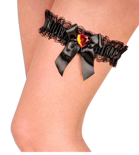 Zwarte Kousenband Met Rood Diamanten Hartje van Widmann koop je bij Partywinkel