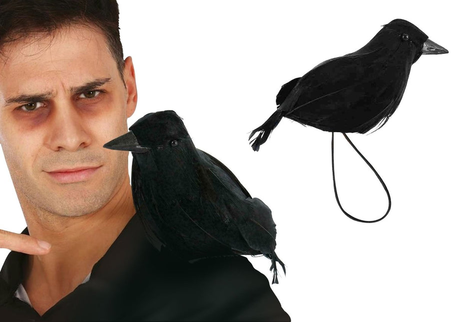 Zwarte Nep Kraai Met Elastiek 15cm van Fiestas Guirca koop je bij Partywinkel