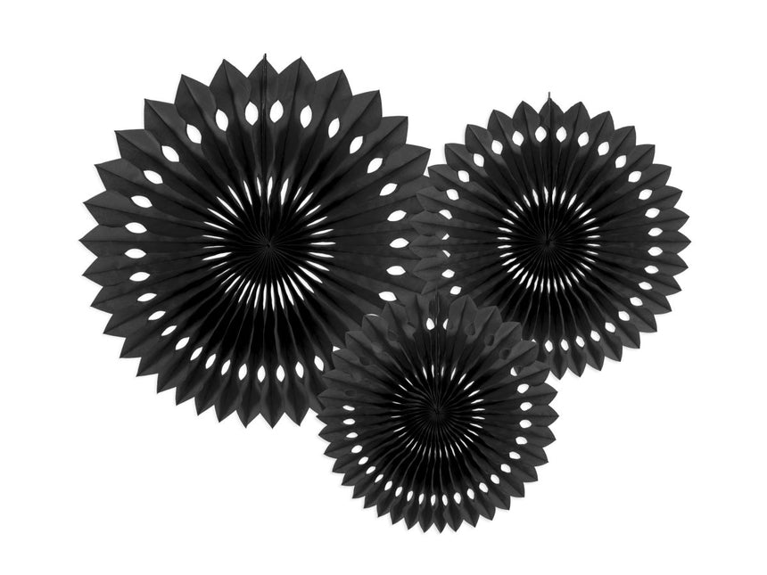 Zwarte Papieren Waaiers 20cm 3st van Partydeco koop je bij Partywinkel