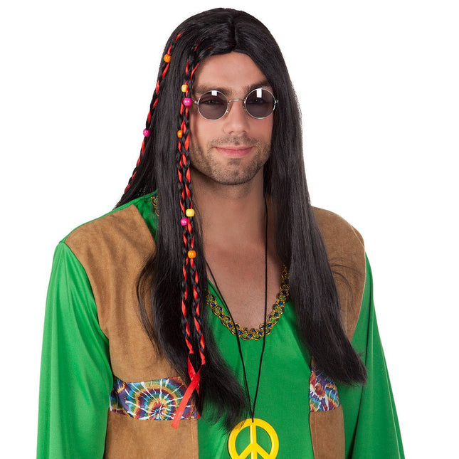 Zwarte Pruik Flower Power van Boland koop je bij Partywinkel