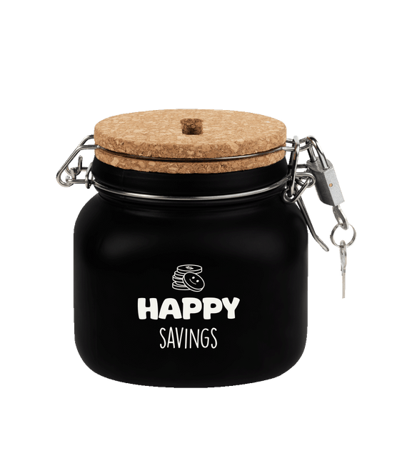 Zwarte Spaarpot Happy Savings 12,5cm van Paper Dreams koop je bij Partywinkel