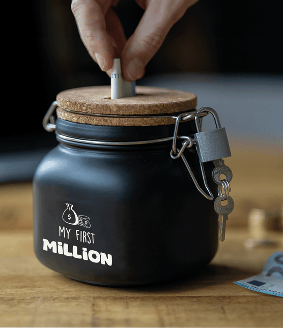 Zwarte Spaarpot My First Million 12,5cm van Paper Dreams koop je bij Partywinkel