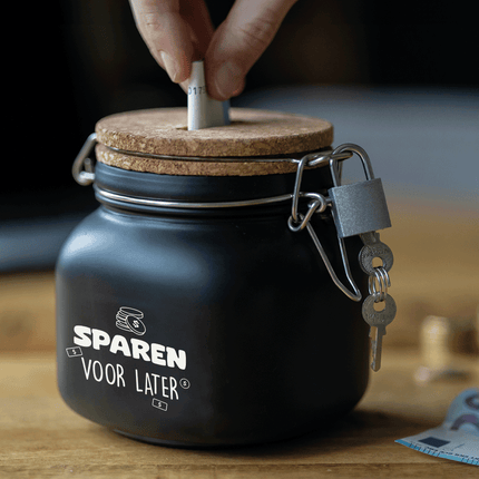 Zwarte Spaarpot Sparen Voor Later 12,5cm van Paper Dreams koop je bij Partywinkel