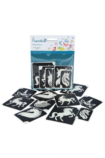 Zwarte Tattoo Stencil Unicorn 12st van Superstar koop je bij Partywinkel