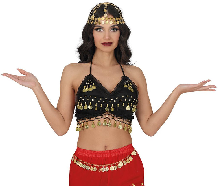 Zwarte Top Dames Gouden Munten van Fiestas Guirca koop je bij Partywinkel