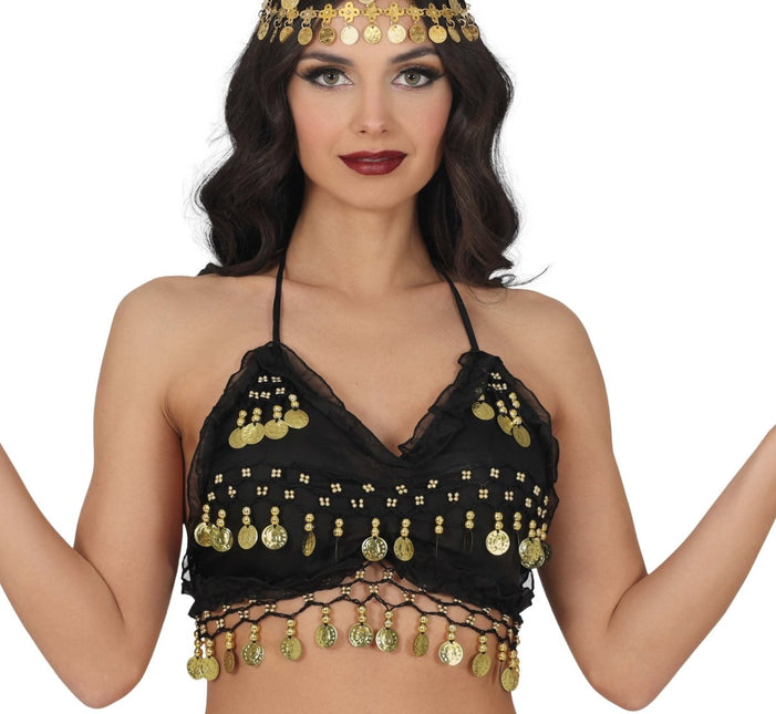 Zwarte Top Dames Gouden Munten van Fiestas Guirca koop je bij Partywinkel