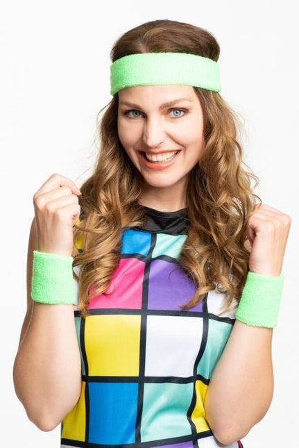 Zweetbandjes Neon Groen 3st van Partychimp koop je bij Partywinkel